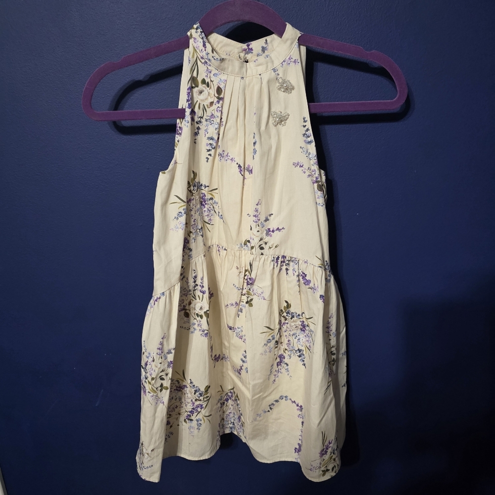 Zara Girl Dress Floral Natural Print Size 7 New Eastern  Spring Party